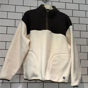 Frank and Oak Axis Polar Fleece quarter zip sz M, cream & brown